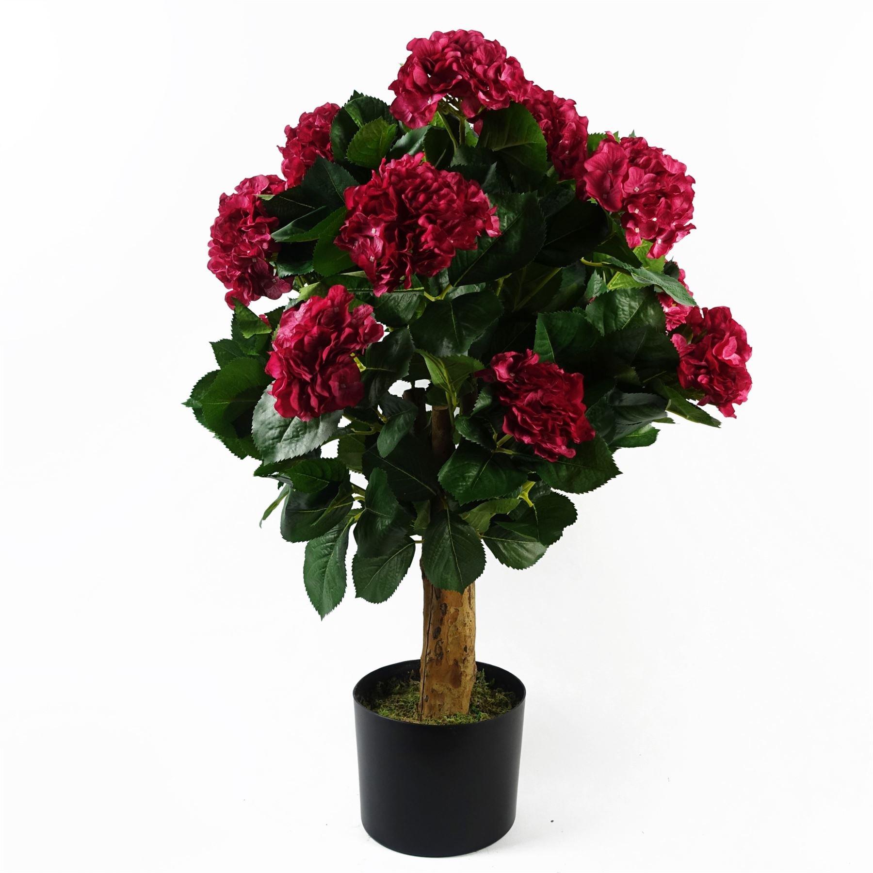 75cm Artificial Pink Bush Hydrangea Plant Potted
